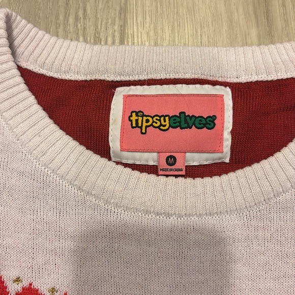 Tipsy Elves women sweater happy holidays sz medium m red tassels Christmas ugly - Picture 2 of 5